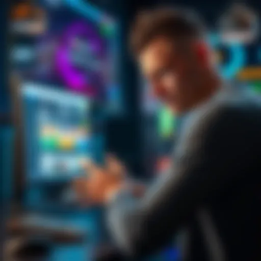 Frustrated bettor looking at computer screen Bettor showing frustration while looking at a computer screen with e-basketball betting site open, symbolizing a scam experience