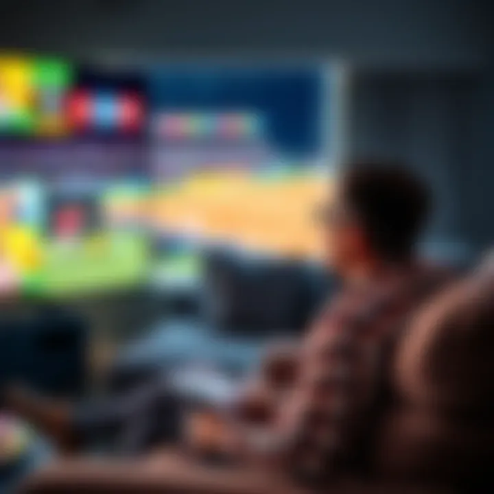 Frustrated bettor watching a game A person sitting on a couch, looking frustrated while watching a sports game on TV, with a betting slip in hand