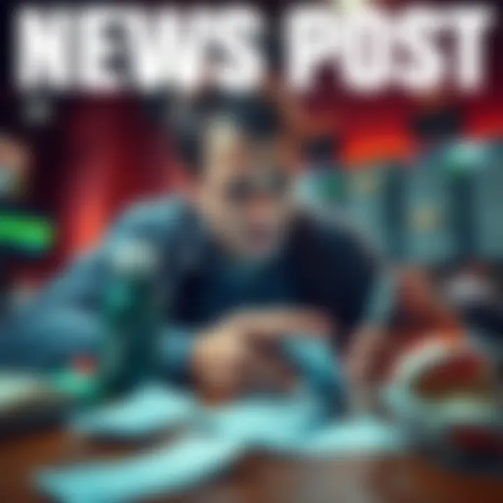 A sports betting enthusiast looking frustrated while checking player performance on a phone, with betting tickets scattered on a table