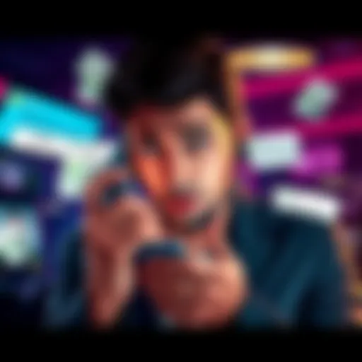 Frustrated customer on phone A frustrated customer holding a phone with a confused look, surrounded by deposit slips and customer support chat windows.