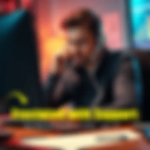 A person looking frustrated while talking on the phone, with a computer and notes in front of them, symbolizing customer support issues.