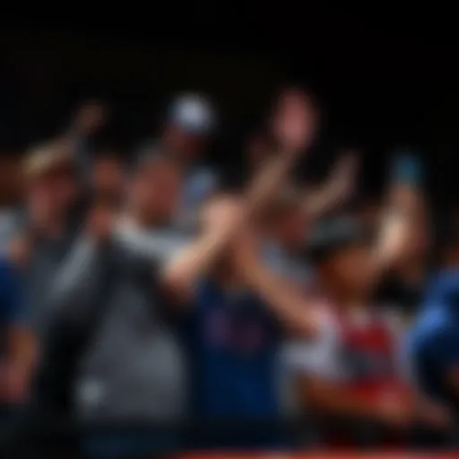 A group of sports fans showing disappointment in the stands after a late-game decision, with some covering their faces and others holding their heads in disbelief.