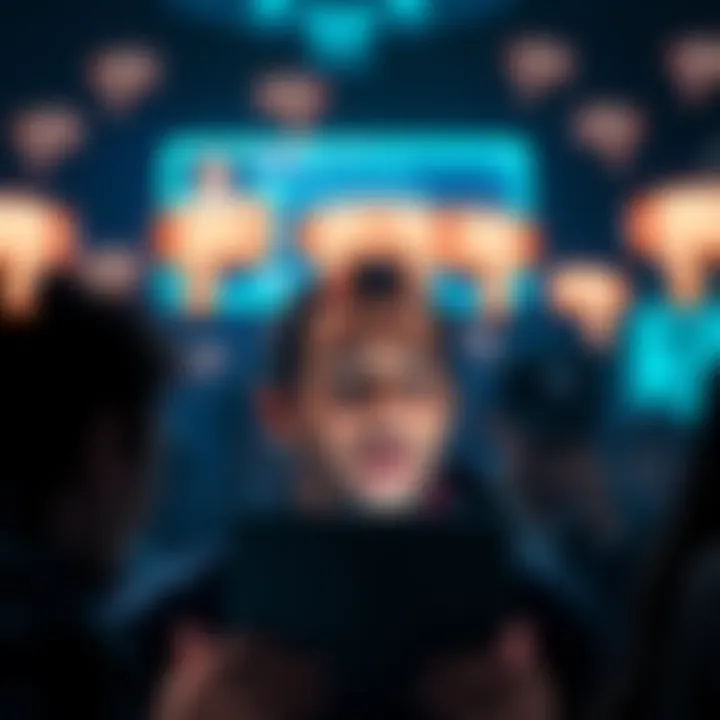 A person looking frustrated while reading comments on a forum, surrounded by digital icons of thumbs down, representing downvotes. The screen shows disagreements in online discussions.