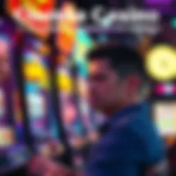 A disappointed gambler staring at a slot machine showing no winnings, reflecting frustration with Chumba Casino's payouts.