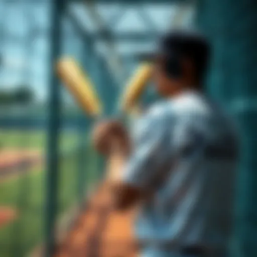 A person standing by a baseball batting cage, looking frustrated while holding a bat. They seem to be deep in thought, reflecting on their struggles to improve hitting skills.