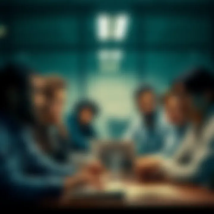 A group of marketing team members looking overwhelmed during a meeting, discussing delays in updates.