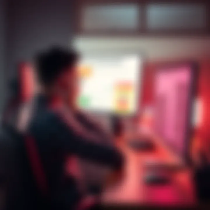 A person sitting at a desk with their head in their hands, showing frustration while looking at a computer screen filled with challenges