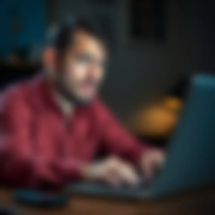 Person looking worried while trying to complete an Interac e-transfer on a laptop