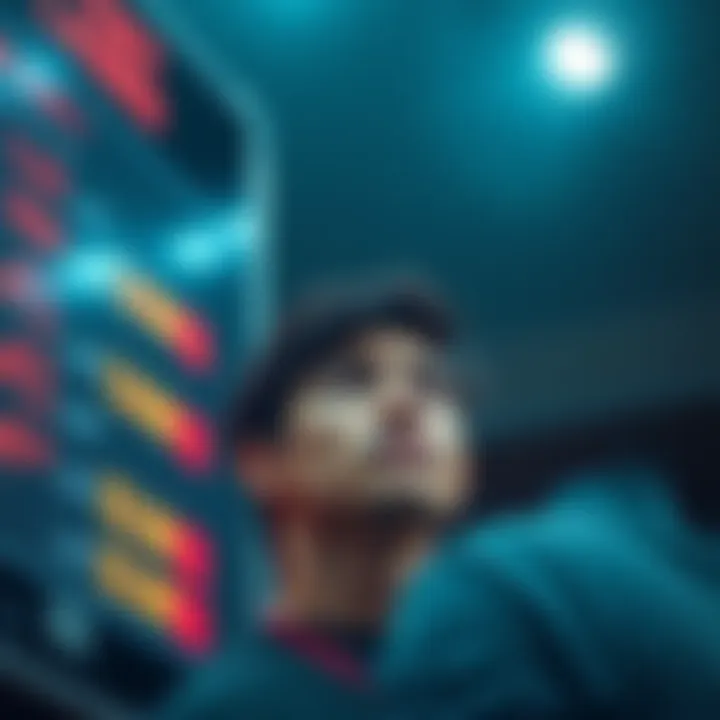 A person with a disappointed expression staring at a scoreboard that shows close losses, emphasizing their frustration with the ongoing streak of near misses.