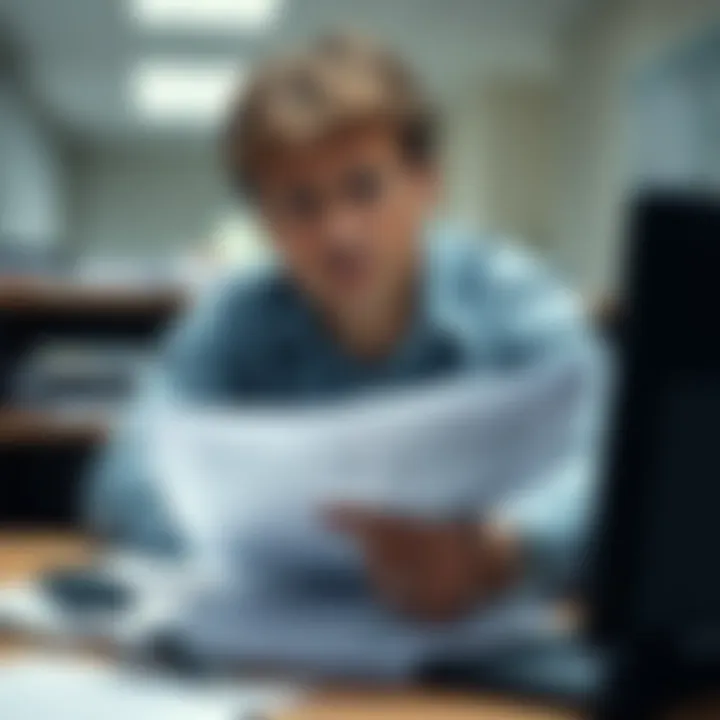 Frustrated Person with Paperwork A person looking stressed while reviewing documents related to a delayed withdrawal request at a desk.