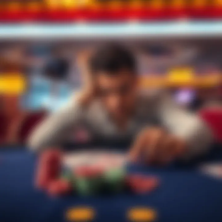 A person looking frustrated at a blackjack table with cards and chips in front of them, symbolizing cash-out issues at Fliff Casino.