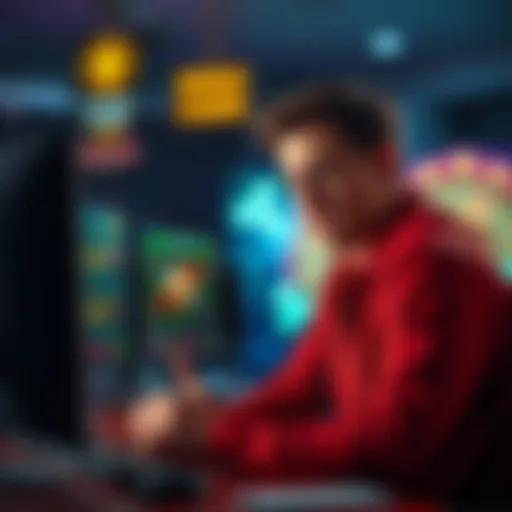 A long-term player expresses frustration over high bonus rollover requirements while sitting at a computer with gaming graphics in the background