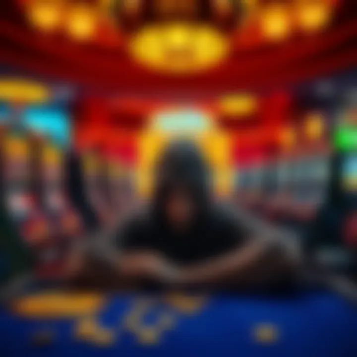 Frustrated player at casino Player looking upset at a casino table, surrounded by empty slots and Gold coins