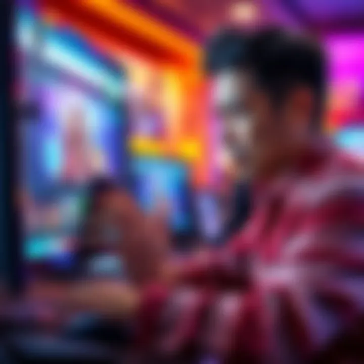 Frustrated player at a casino A frustrated player looking at a computer screen with a casino website, expressing disappointment over delays in cashing out funds.