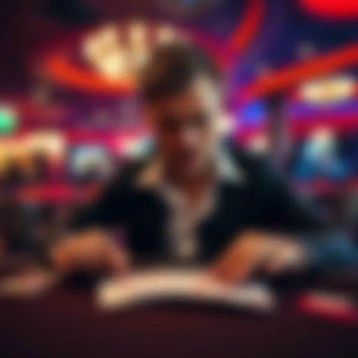 Frustrated player at casino table A person sitting at a casino table looking upset after losing multiple hands. Cards are spread out in front, showing losing outcomes.