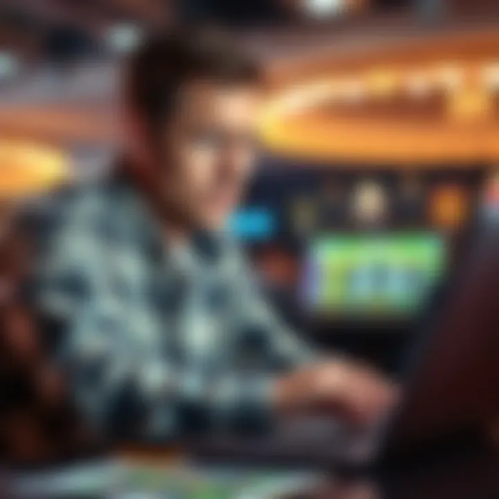 Frustrated player checking bank A person looking stressed while checking their bank account on a laptop, frustrated about a missing casino withdrawal.