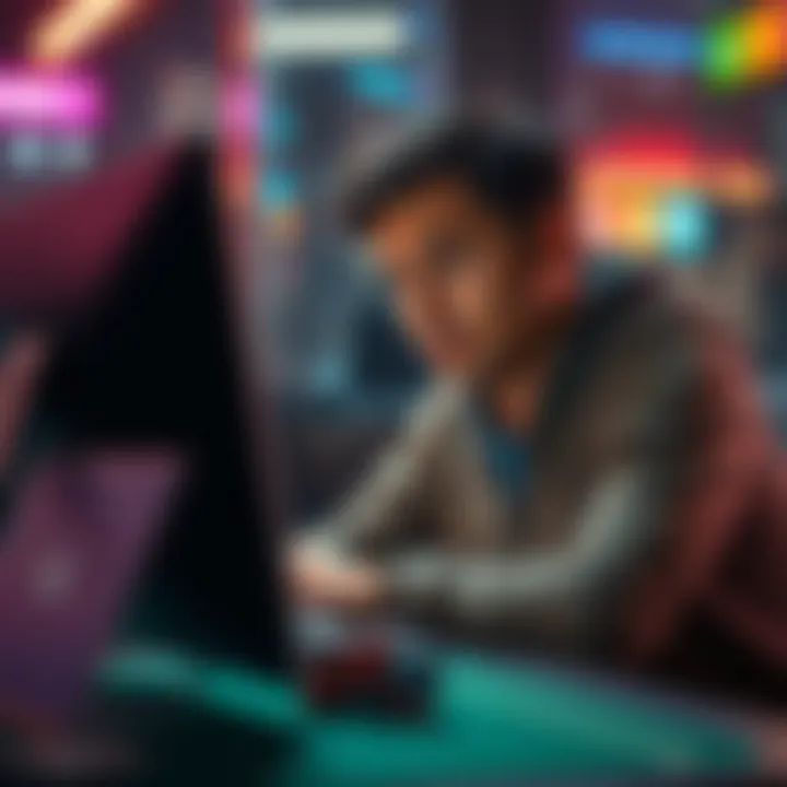 A frustrated player sitting at a computer, looking concerned while attempting to resolve account issues with online poker platforms.