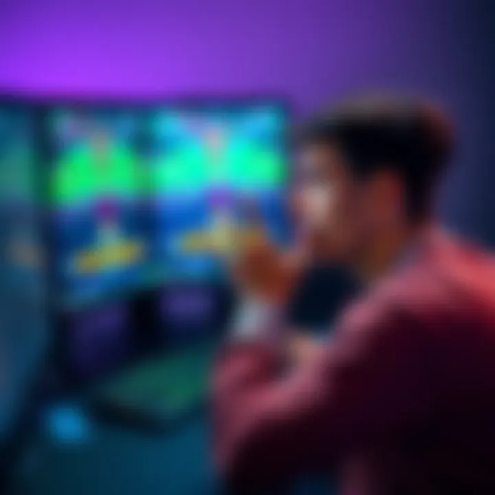 A person looks frustrated while playing FanDuel Faceoff on a computer, with multiple game screens showing the same opponent.