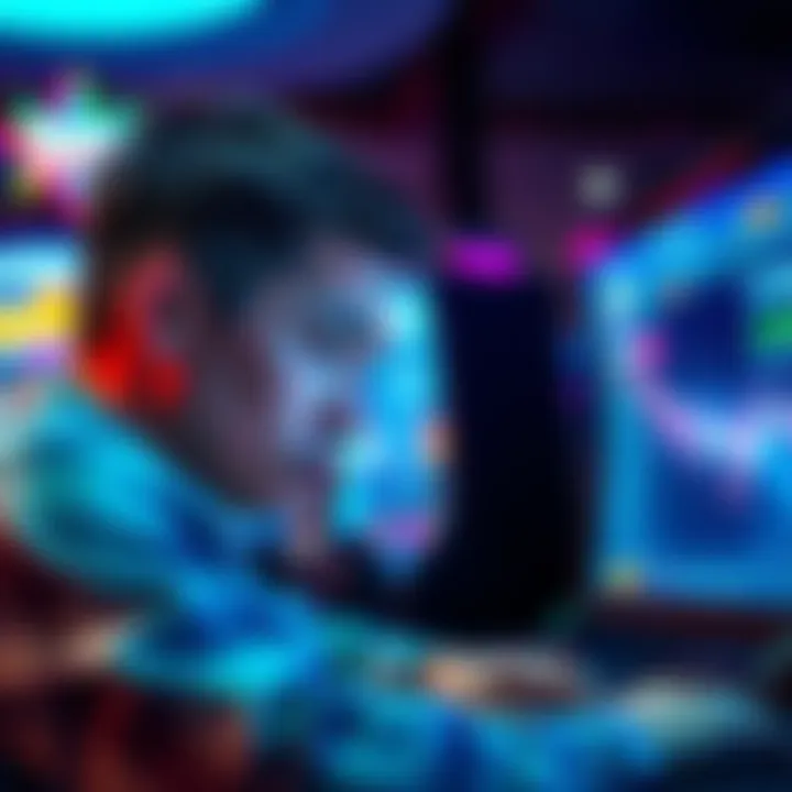 Frustrated player looking at gambling losses A distressed player stares at their screen, showing a large negative balance from gambling, with a sad expression indicating frustration.