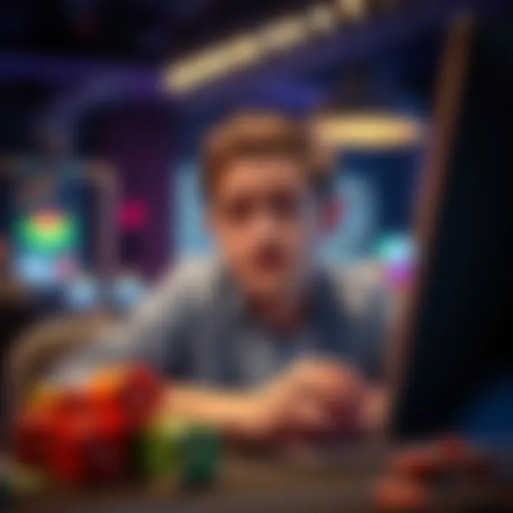 A player looks disappointed while playing at an online casino, showing concern over bonuses and support.