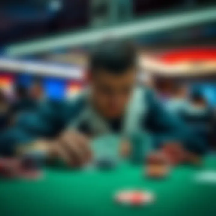 A poker player looking disappointed at a table with cards and chips, reflecting struggles on PlayNow.com and BCLC.