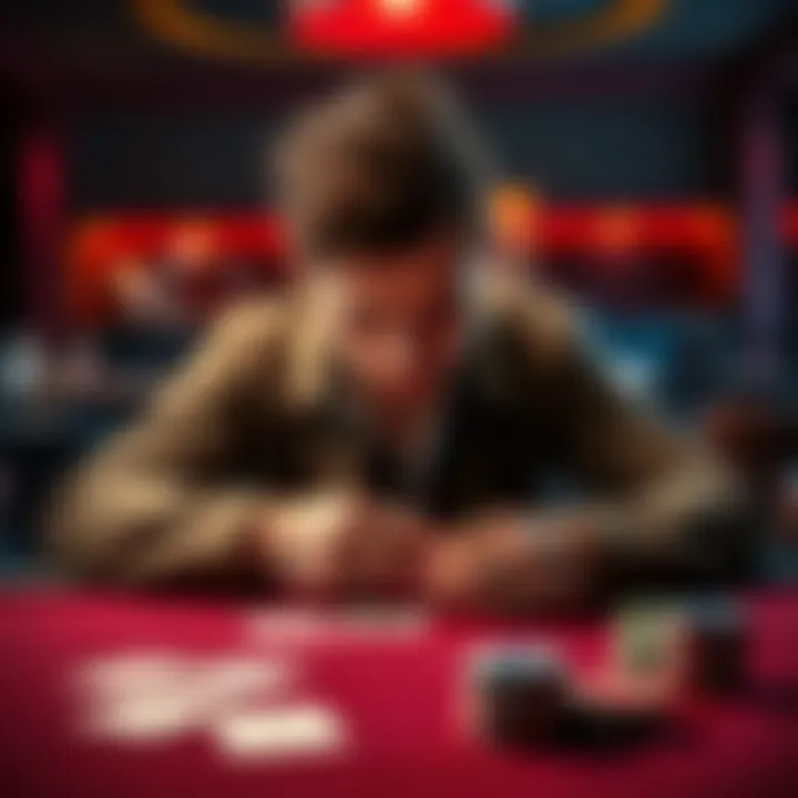 Frustrated poker player A poker player sitting at a table looking disappointed with pocket deuces in hand and folded cards in front of them