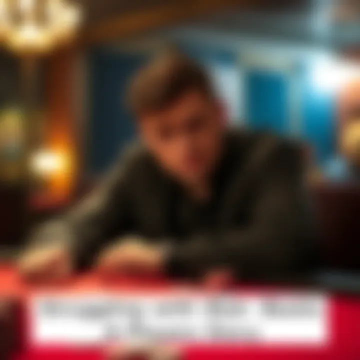 Frustrated poker player at a table A poker player looking stressed and disappointed at a card table after losing a hand
