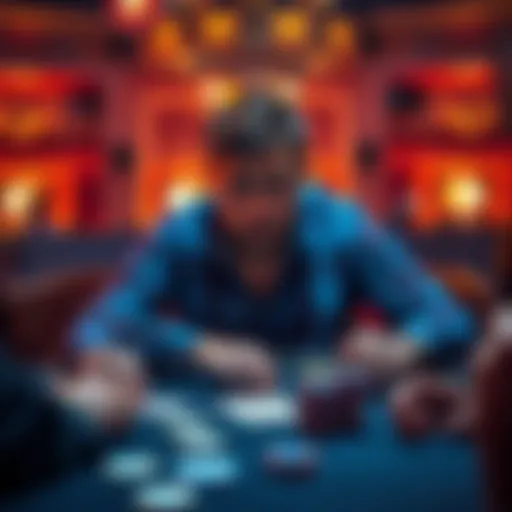 A poker player looking stressed while playing Pot-Limit Omaha at a table with cards and chips spread out, reflecting on their last 20,000 hands.