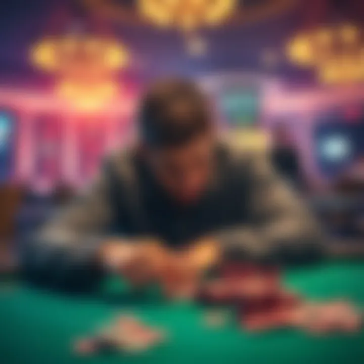 A poker player looks disappointed at their table with chips scattered, showing signs of losing after a rough game on Clubwpt Gold.