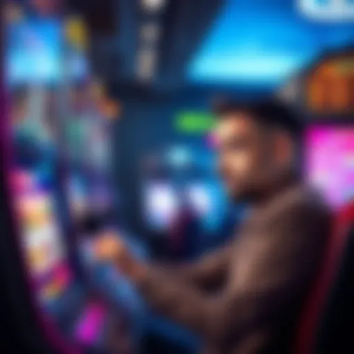A disappointed player sits at a slot machine, looking at the screen with a frown, expressing frustration over recent losing streaks.