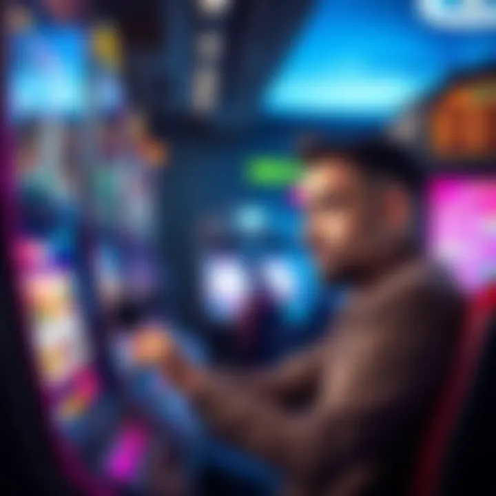 Frustrated slot player at machine A disappointed player sits at a slot machine, looking at the screen with a frown, expressing frustration over recent losing streaks.