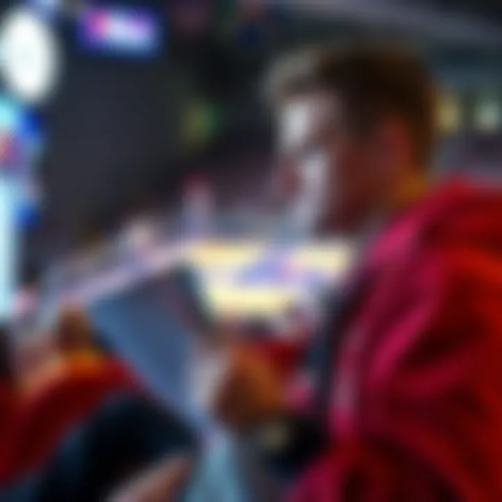 A sports fan looks disappointed while watching a 76ers game on TV with a betting slip in hand.