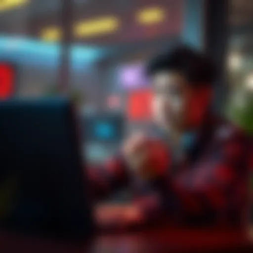 A person looking worried while using a laptop, showing concern about account issues and withdrawals