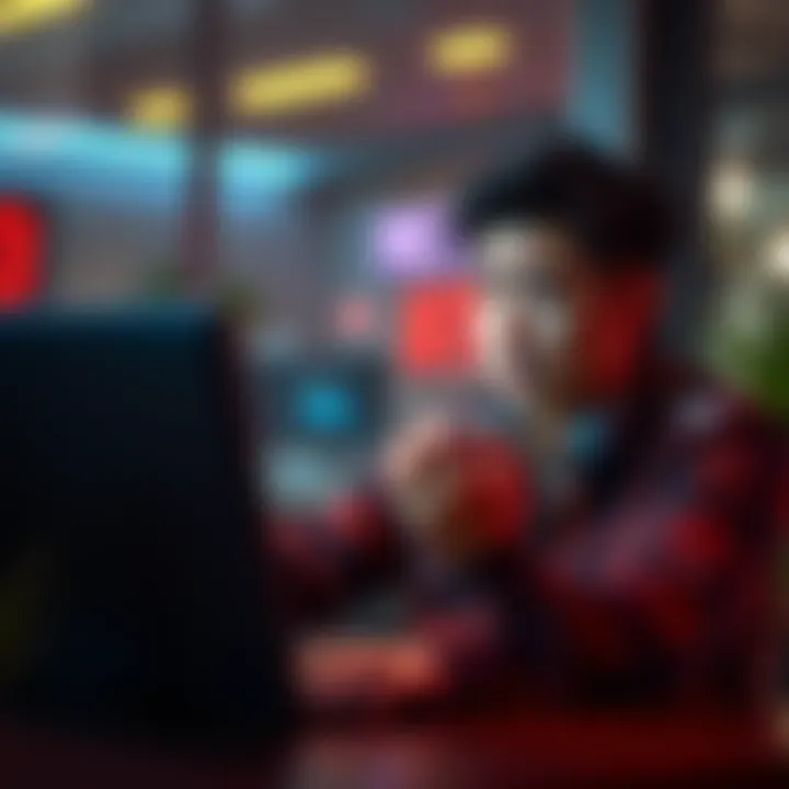 A person looking worried while using a laptop, showing concern about account issues and withdrawals