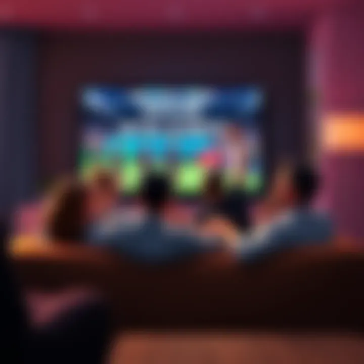 Frustrated Viewers Watching TV Group of frustrated viewers sitting on a couch, watching a TV that displays the same points repeatedly, showing their disappointment.