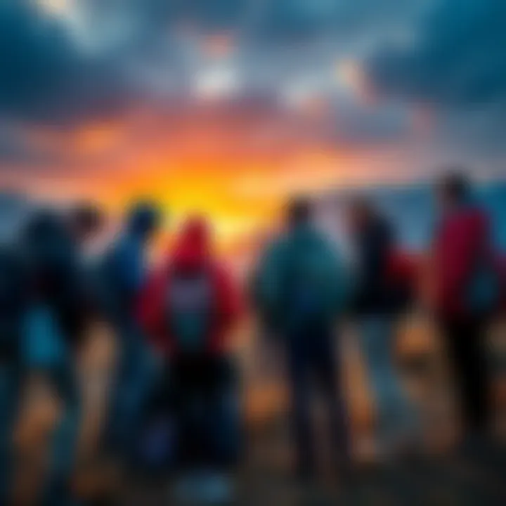 People gathered with backpacks, sharing tips and strategies for a full pack session outdoors