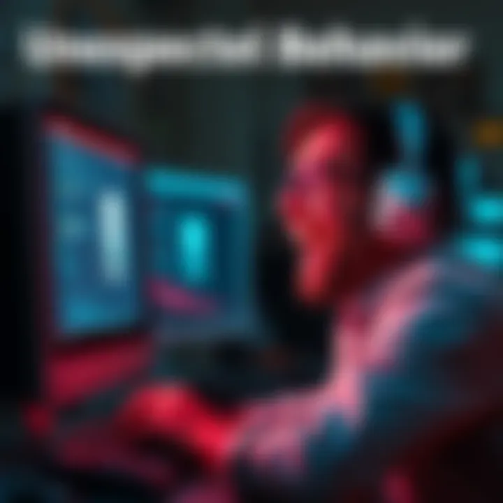 A person laughing at a computer screen showing a bizarre error message