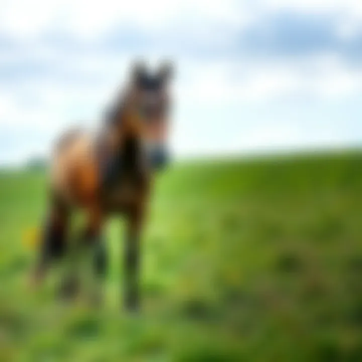 Galopin des Champs standing in a green pasture looking calm, with a hint of sadness in the air, reflecting recent events in horse racing.