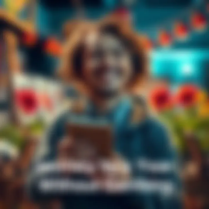 Individual smiling and holding a journal, surrounded by hobbies like painting and gardening, symbolizing new passions after overcoming gambling addiction