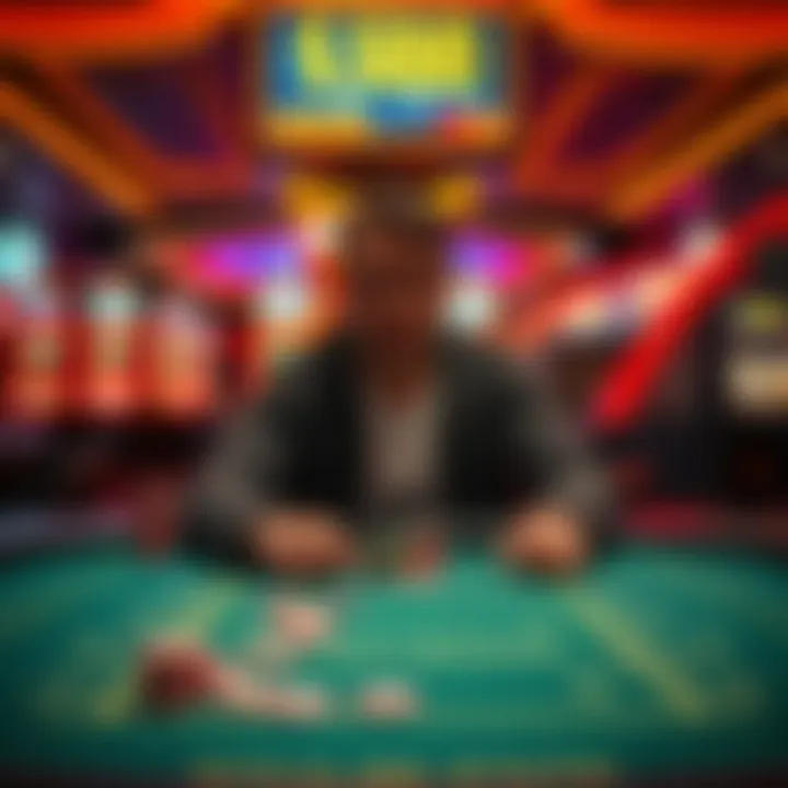 A person sitting at a bubble craps table in a casino, looking disappointed after a loss, with chips scattered and a digital display showing low amounts.
