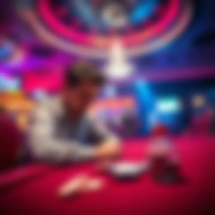 A worried gambler sits at a casino table, looking disappointed after losing money, with chips scattered in front of them.