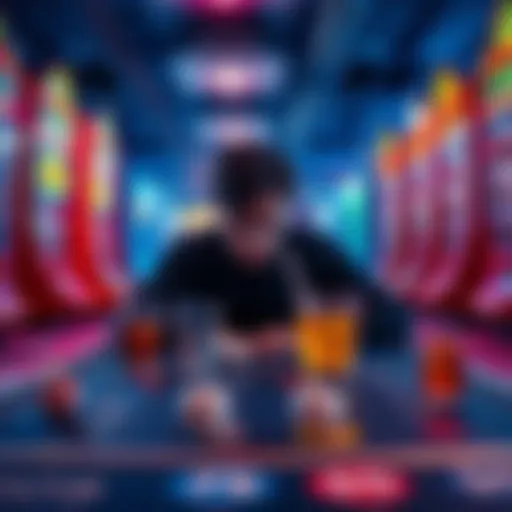 A person looking frustrated at a keno table, surrounded by losing bets and empty drink glasses, highlighting the impact of gambling losses.