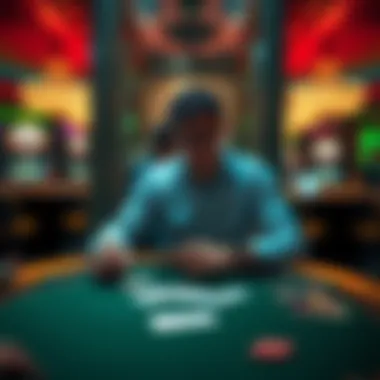 A person at a casino table pretending to go to the bathroom while actually trying to play more hands of cards.