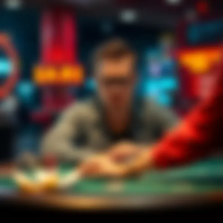 Gambler at a Betting Table A player looks anxious while placing bets at an online gambling table, reflecting the highs and lows of betting.