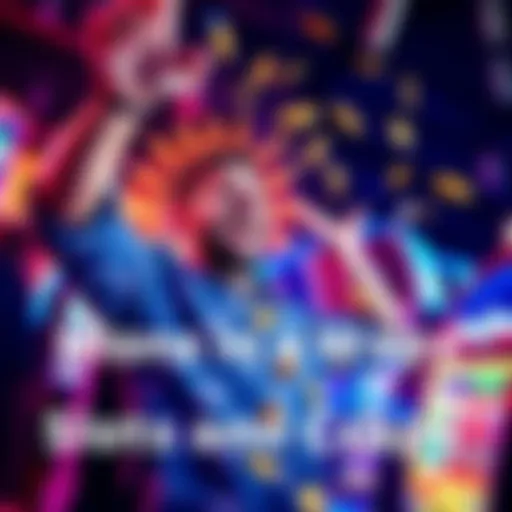 A joyful player celebrating a big win at a slot machine with coins pouring out