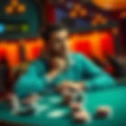 A person sitting at a table with playing cards and chips, looking thoughtful about gambling decisions