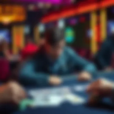 A gambler sits at a poker table with a frustrated expression, cards laid out in front, reflecting on a recent bad beat.