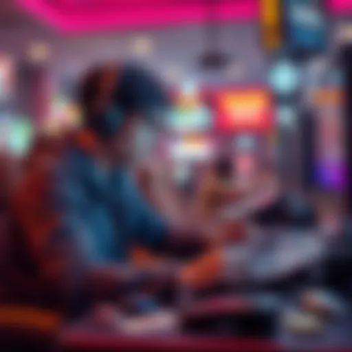 A focused player at a gaming console, strategizing to climb from Bronze to Silver rank, surrounded by gaming accessories and a small amount of cash.