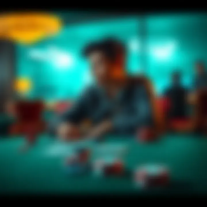 A person sitting at a table, looking contemplative with playing cards and chips scattered around, symbolizing the phases of their gambling experience.