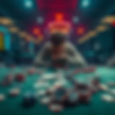 A person sitting alone at a table, looking sad and lost, surrounded by empty gambling chips and cards, representing the struggle with addiction and regret